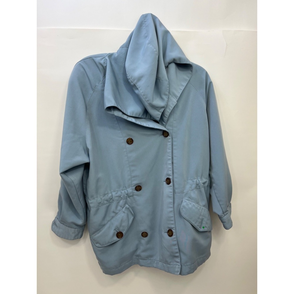 London Fog Trench Coat with Hood Light Blue‎ Womens Small Petite